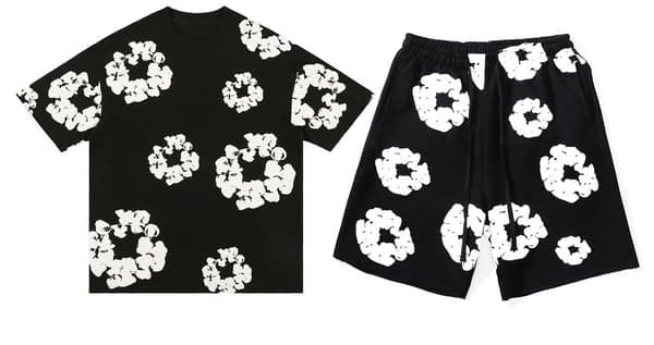 Ny produktkampanje! Høykvalitets Denim Tears sommersett med kortarmet herreklær Svart Svart Black
