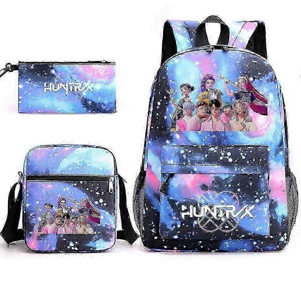 3 stk. Sett Ryggsekk K-pop Demon Hunters Anime Skoleryggsekk Barneskoletaske Lunsjveske Pennal