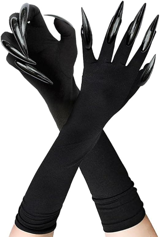 Kattklohansker Svarte Kostymetilbehør for Kvinner - Lange Negler/Klo Slem Dyrehanske for Halloween Tilbehør Karneval Mardi Gras Sett