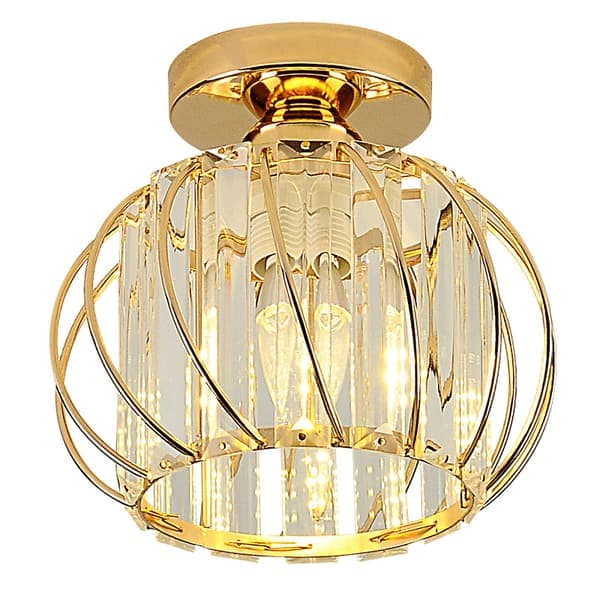 Lysekrone Krystaller Taklamper, Liten Semi Flush Mount Taklampe for Gang Spisestuer Stuer (Gull)