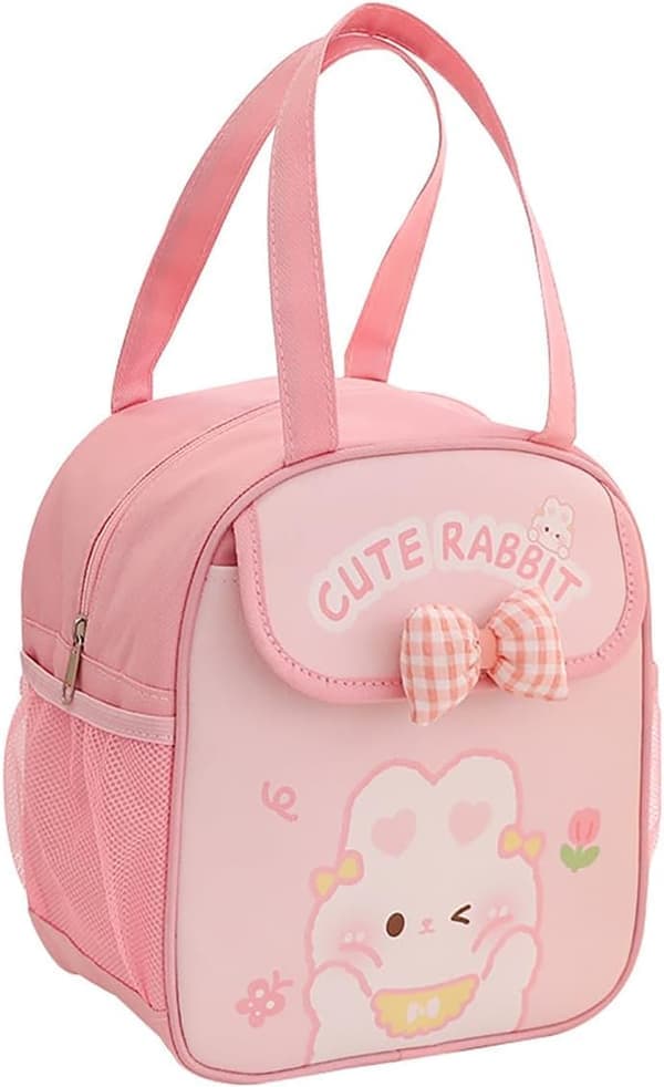 Kawaii matboks med sløyfe og søt matboks - kanindesign, gjenbrukbar veske for piknik, arbeid og reise