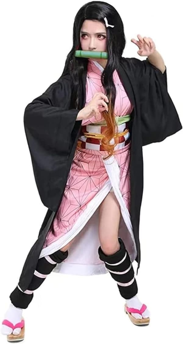 Nezuko Cosplay Kostyme Anime Cosplay Outfit Set Halloween Kjole for Voksne Barn (170CM)