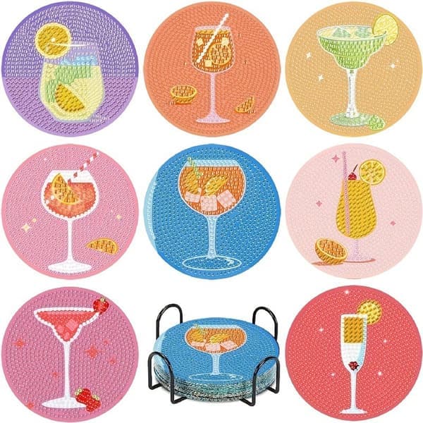 Diamantmalesett med 8 runde brikker Cocktailglassdesign DIY-sett for voksne nybegynnere julebord