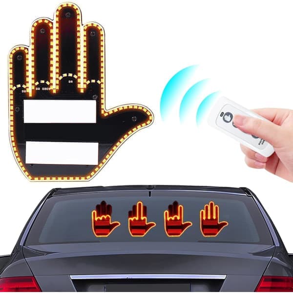 Midtfingerlys for bil, Road Rage LED-skilt, Glogestur-håndlys, Lys opp langfinger for bilvindu med fjernkontroll, lastebiltilbehør B
