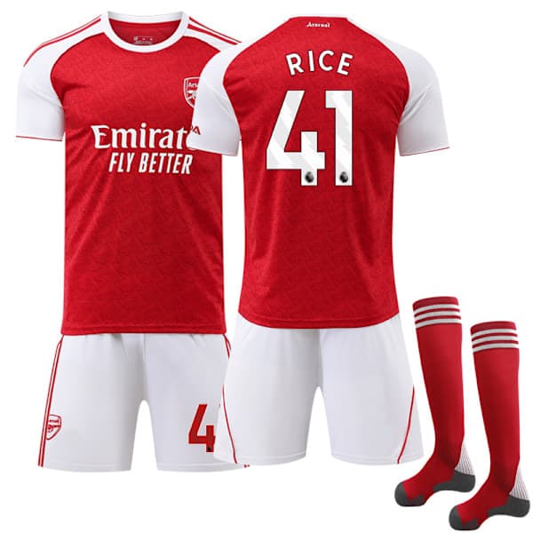 Arsenal 25/26 Hjemmedraktsett med sokker for barn - Kompatibel med #41 Rice No.41