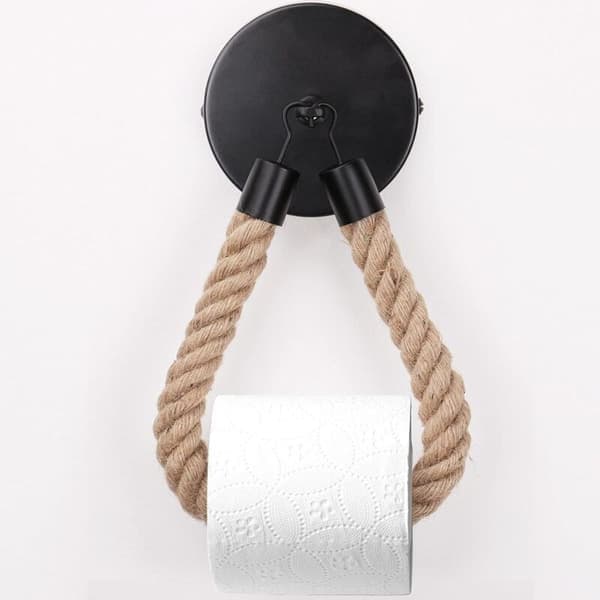 Toalettpapirholder, Hampi Tau Håndkleholder for Bad og Kjøkken Baderomspapirholder Toalettrullholder (Svart)..DEBUNS