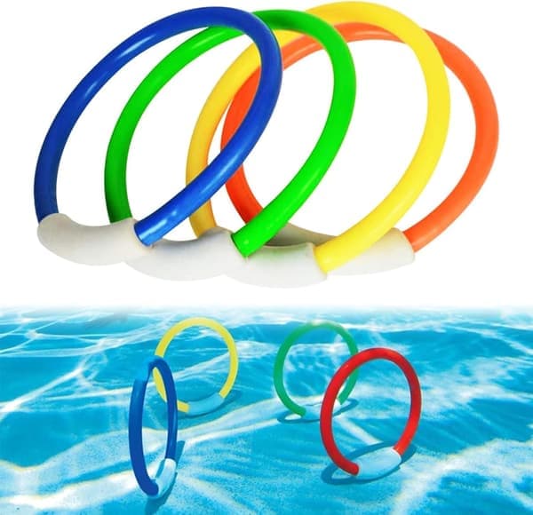 Dykkeleker for barn, dykkerring, dykkerringleker, PVC-dykkerringer, bassengringleker, 4 stk