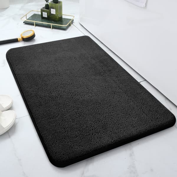 Baderomsmatte, Svart Badematte 60x90cm, Mikrofiber Sklisikker Absorberende Matte Maskinvaskbar