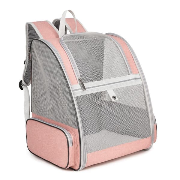 Kattebærerryggsekk, Stor kjæledyrryggsekk med kattepinnefjærleke for mellomstor liten hund, katt, valp, kattunge, kanin opptil 6,8 kg (rosa)