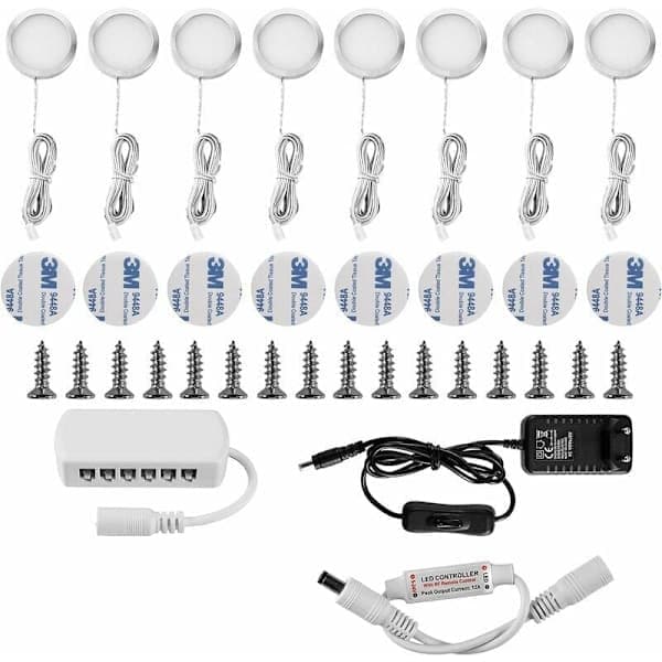 []LED Skapbelysning Under Hylle Vitrineskap Innfelt Spotlight 16W for Skap Møbler Kjøkken Kaldhvit 6000K (8-pakning)