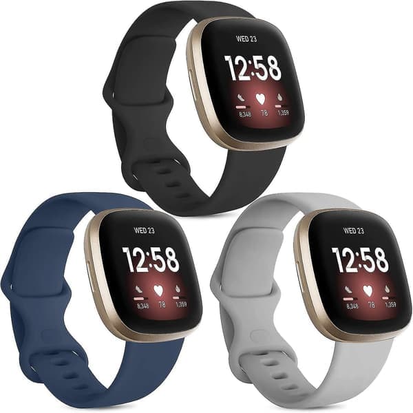 [3-pakning] Armbånd Kompatibelt med Fitbit Versa 3-armbånd / Fitbit Sense-armbånd, mykt silikon-erstatningsarmbånd A[HH]