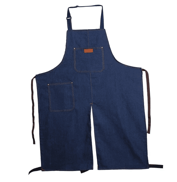 Keramikkforkle i denim med bærbar lommedesign, delt ben, arbeidsforkle uten ermer, anti-smuss_yux