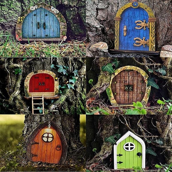 6 stk fe-dør, tre-alvedør, alvedør for fantasi i barnerom, hage, kunst, hage, skulptur/YY  (FMY)