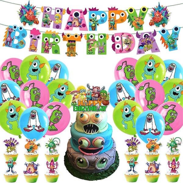 My Singing Monster Tema Barn Barne Bursdagsfest Dekorasjon Ballong Banner Cupcake Toppers Kit Sett (FMY)