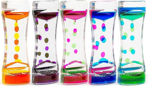 5 Flytende Timeglass, Vann Timeglass for Barn (14.5cm, 5 Farger) - Sensorisk Leker, Fidget Leker, Beroligende, Lindrende & Avslappende (FMY)
