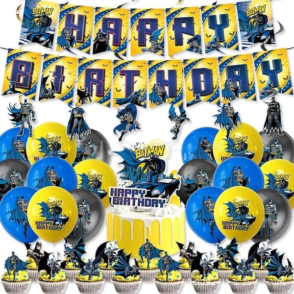 Batman-tema Barnefest Dekorasjoner Ballonger Banner Hengende Svirler Kake/Cupcake Toppers Kit (FMY)