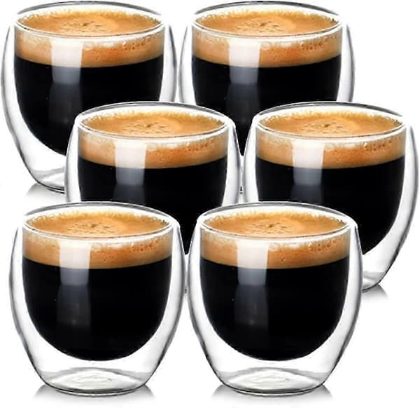 Espressokopper Sett (6 x 80ml), Espresso Glass Dobbeltveggede Glass av Borosilikatglass - Oppvaskmaskinsikre Latte Macchiato Glass, Cappuccino Kopp