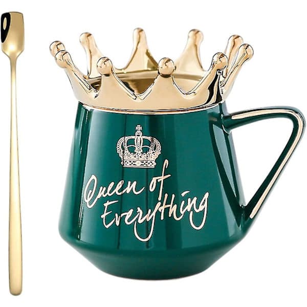 Kreativ Krone Keramisk Kaffekopp Med Lopp Skje Stor Mage Melketekopp Mugg Personlig Gave (grønn)