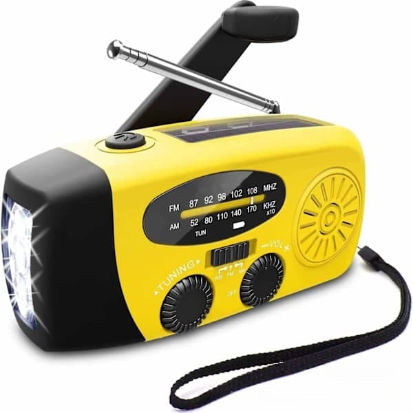 Oppgradert 2026 nødradio med håndsveiv, solcellepanel, lommelykt og 2000mAh powerbank; SOS; AM/FM-radio; NOAA bærbar væradio.