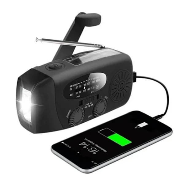 Oppgradert 2026 nødradio med håndsveiv, solcellepanel, lommelykt og 2000mAh powerbank; SOS; AM/FM-radio; NOAA bærbar væradio.