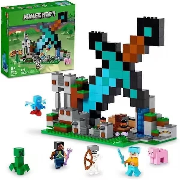 Byggesett, Minecraft Sword Outpost 21244 Byggeleke, Inkluderer Creeper, Kriger, Gris og Skjelettfigurer, Spillinspirert leke for moro Ad[YJD]