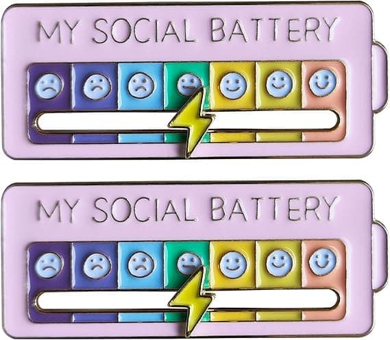2 stk. MY SOCIAL BATTERY, Morsom sosial stemningsbrosje for 7 dager, Pin Morsom sosial batteribrosje Merke Stemningsbrosje Søt