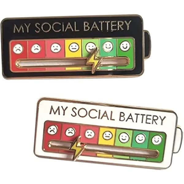 2 stk. MY SOCIAL BATTERY, Morsom sosial stemningsbrosje for 7 dager, Pin Morsom sosial batteribrosje Merke Stemningsbrosje Søt