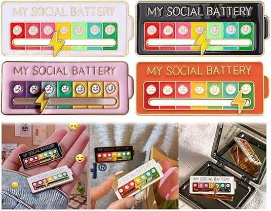 4 stk. MY SOCIAL BATTERY, Morsom sosial stemningsbrosje for 7 dager, Pin Morsom sosial batteribrosje Merke Stemningsbrosje Søt