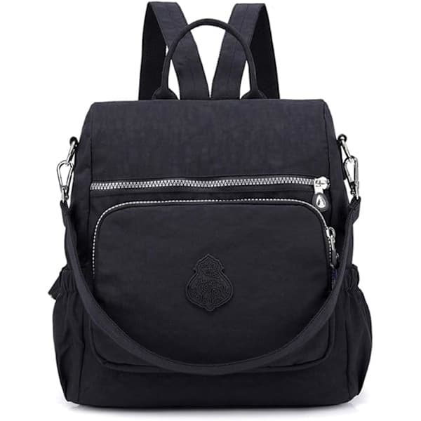 Dame Ryggsekk Kvinner Ryggsekk Håndveske Tyverisikker Vanntett Nylon Skoleveske Reise Casual Daypack Mote Skulderveske Svart