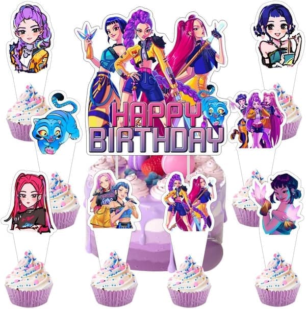 25 stk K-Pop Demon Kakepynt med 24 stk Cupcake Toppers, 1 stk Kaketopp for Demon Hunters Bursdagsfestutstyr Barnebursdagsdekorasjoner