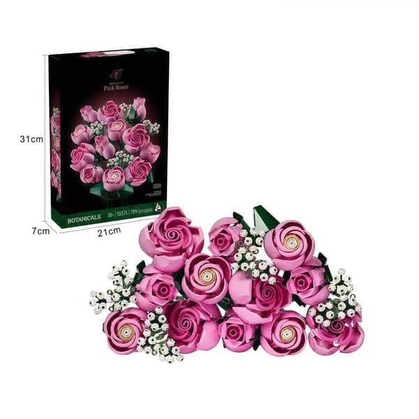 Lollanda Botanicals Vakkert Rosa Bukett Byggesett, Inkluderer Blomsterornamenter, en Naturlig Gave Preserverte Blomster 2 Rosa Roser