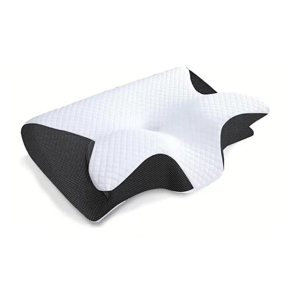 Viskoelastisk nakkepute, ergonomisk 2-i-1 ortopedisk pute for lindring av nakkesmerter, konturert støttepute, 1 stk svart putetrekk 59*37*12cm