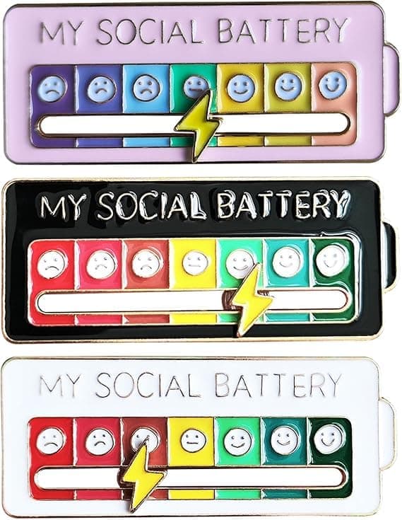 3 stk. MY SOCIAL BATTERY, Morsom Sosial Stemningsbrosje for 7 Dager, Pin Morsom Sosial Batteribrosje Merke Stemningsbrosje Søt