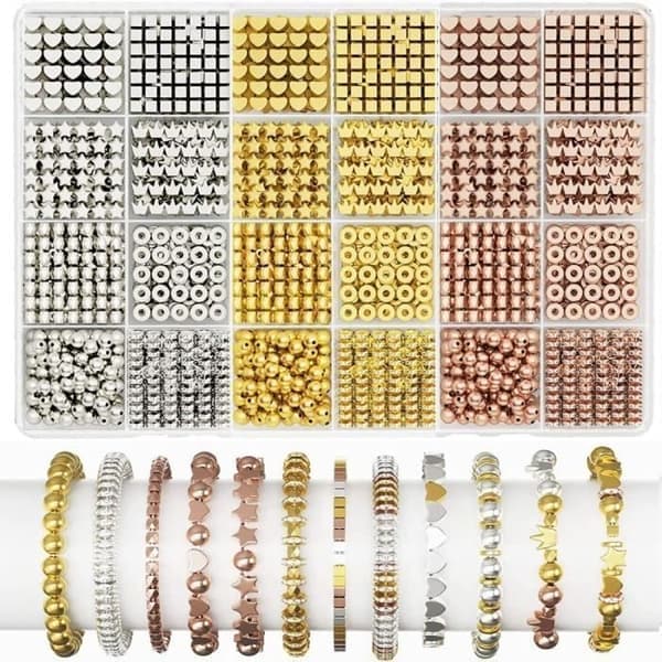 Smykkelagesett, DIY armbånd, halskjede, tilbehør, firkantet pentagram, liten pakke med runde perler, gave til barn, 1740