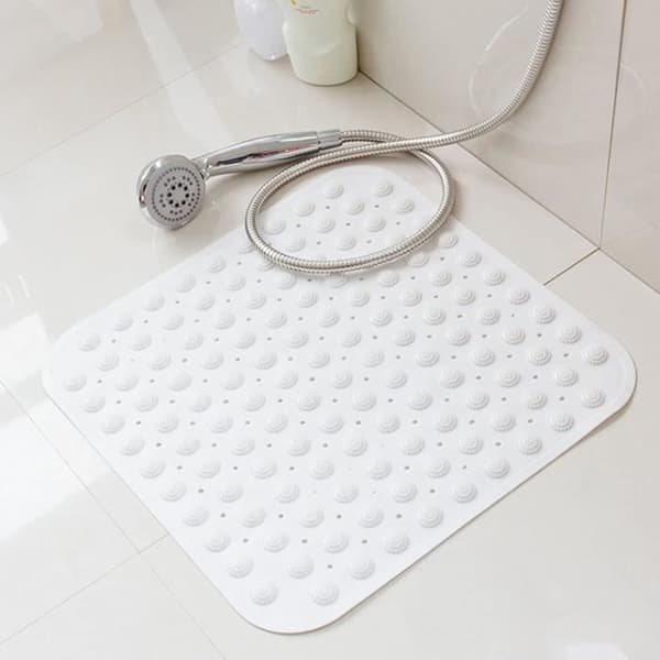 (HVIT) 80x80CM Ekstra Stor Firkantet Bademat Dusjmatte, VIPITH Sklisikker Massasje Sugekopper Bademat, Hvit