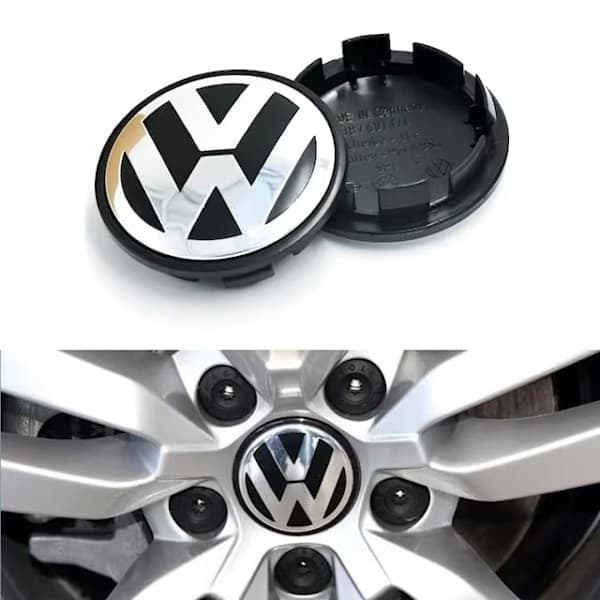 4-Pakning Volkswagen Senterkopper – Navkapsel Emblem 56mm Sølv Sølv
