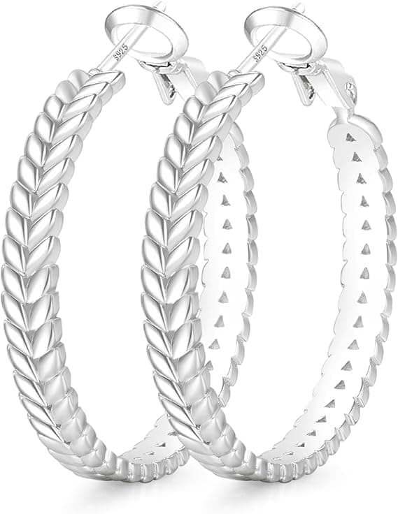 Sterling Sølv Hoop Øredobber, Lettvekt 925 Sterling Sølv Hoop Øredobber, Hvete Tvistet Hypoallergeniske Brede Hoop Øredobber for Kvinner