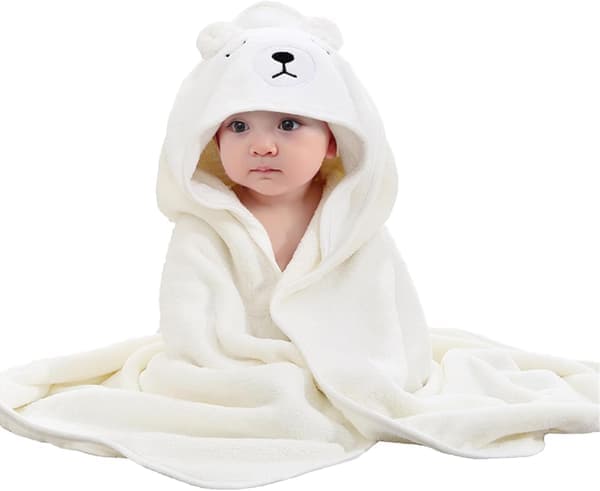 Baby Badehåndkle med Hette, Unik Dyredesign Babyhåndkle med Hette Mykt Absorberende Babybadehåndkle, for Nyfødt Gutt og Jente (Hvit)
