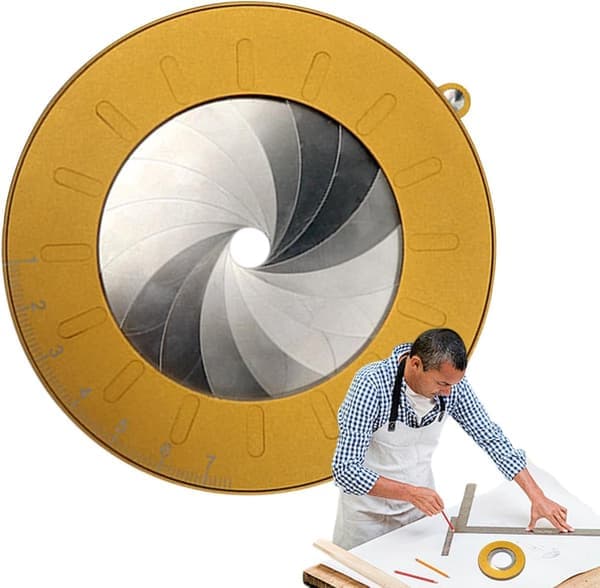 Sirkeltegningsverktøy - Diameter 12,5 cm - Justerbar - Sirkelmal - Sirkeltegningslinjal - Teknisk tegnebordskrapbok - For trearbeidere