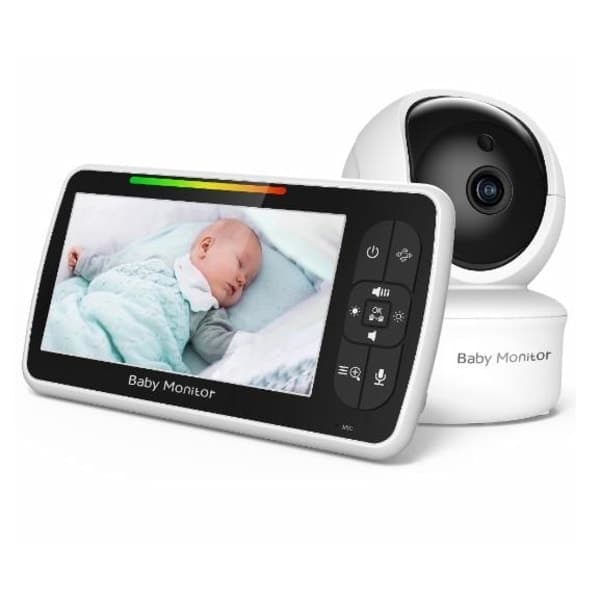 Babymonitor - Babymonitor med 5-tommers skjerm Plug & Play Babymonitor Svart