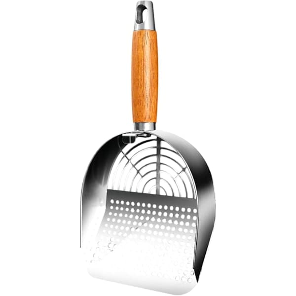 Kattesandspade i rustfritt stål - Design med fine hull for Tofu/Mineral Klumpende Kattesand, Kraftig Siktspade