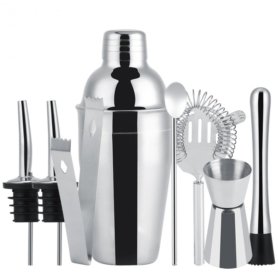 8-delt cocktailsett, barsett, shaker 550ml - Rustfritt stål