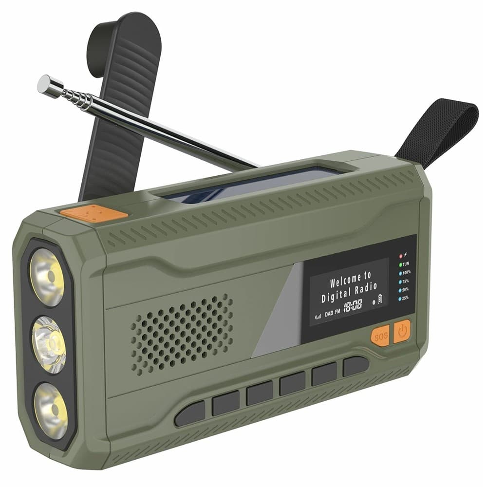 Solenergi håndsveiv DAB FM - radio lommelykt 4500mAh strømbank
