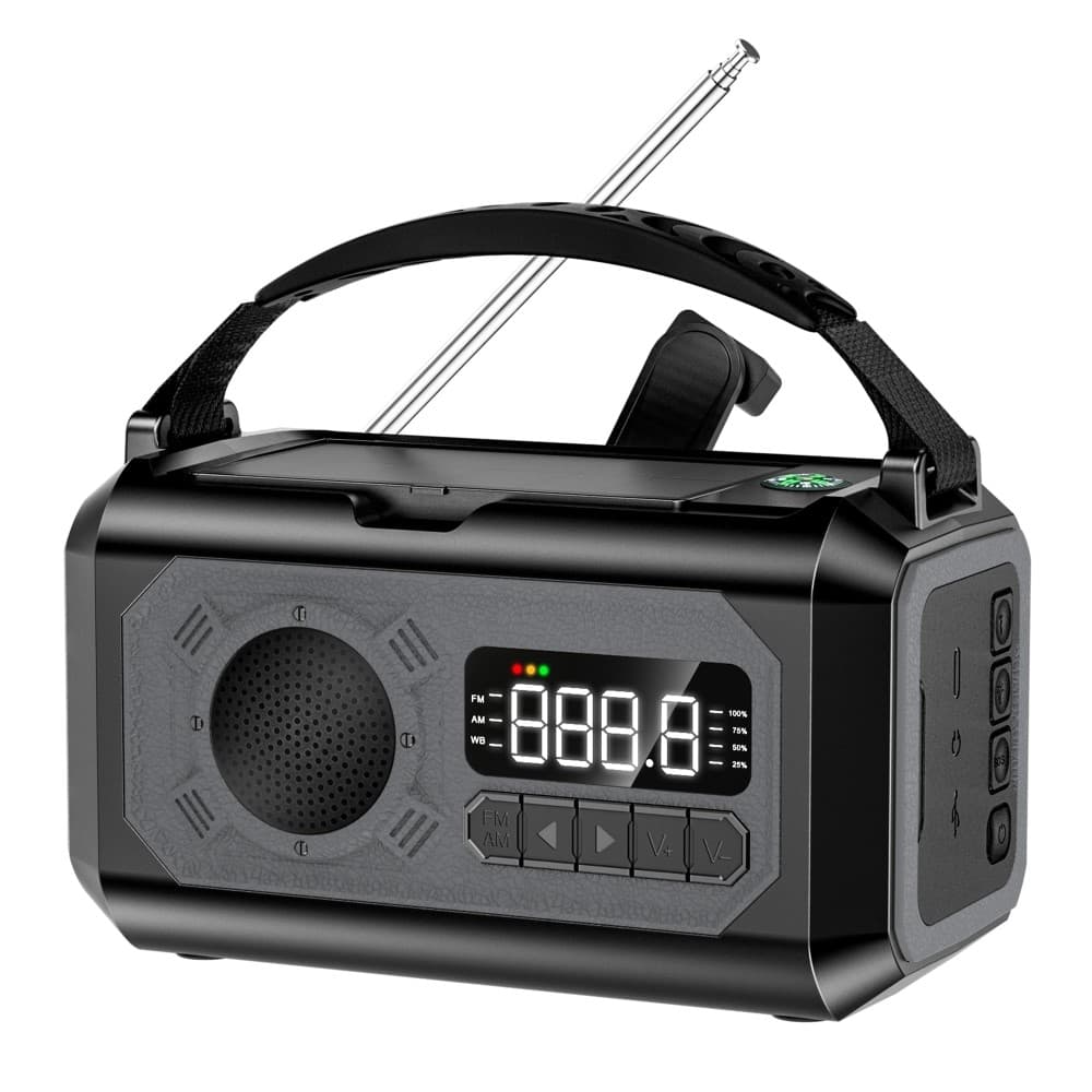 Håndsveivradio 12000mAh strømbank batteri lommelykt Sollading