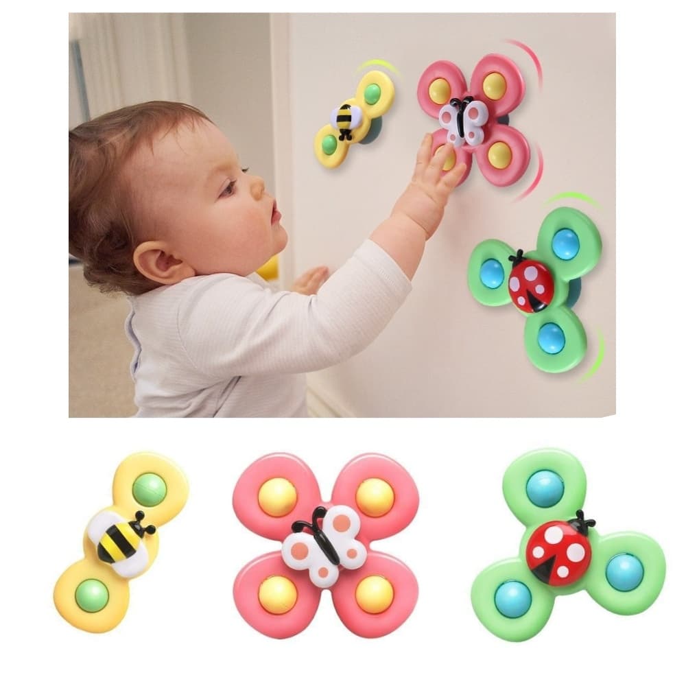 3-Pack Baby Fidget Spinners med Sugekopp – Morsomme og Utviklende