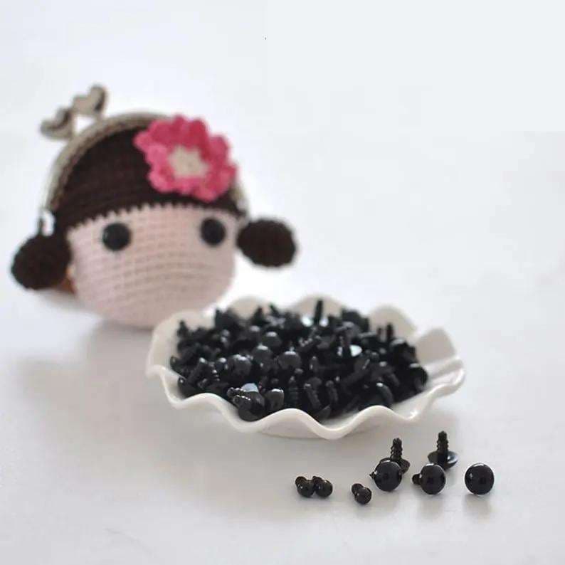 Amigurumi Sikkerhetsøyne - 10 par (20 stk) Svarte øyne, 10mm