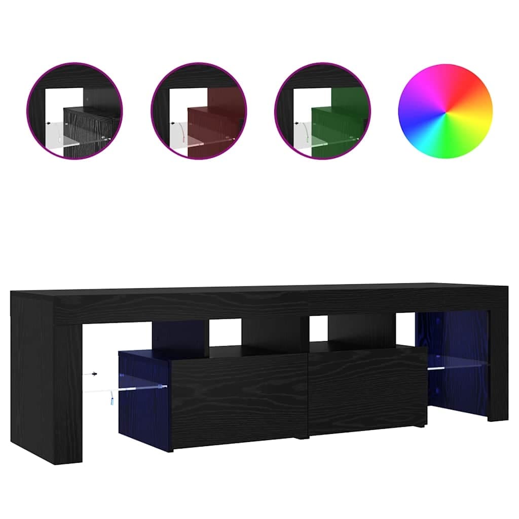 vidaXL TV-benk med LED-lys svart eik 140x36,5x40 cm konstruert tre