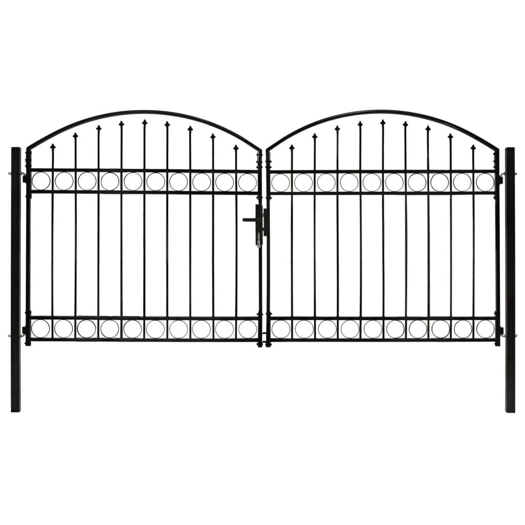 vidaXL Hageport med dobbel dør og buet topp stål 300x125 cm svart