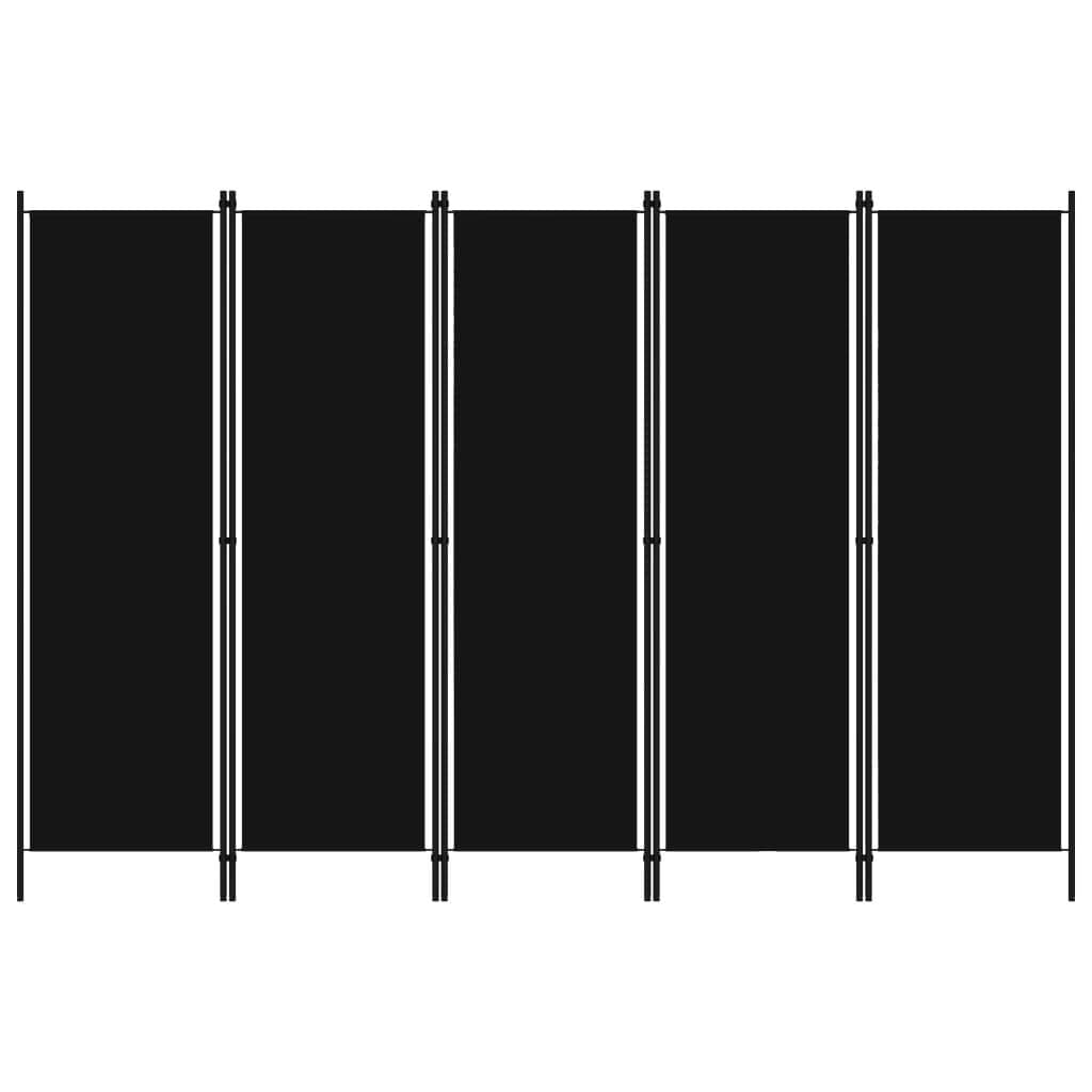vidaXL Romdeler med 5 paneler svart 250x180 cm