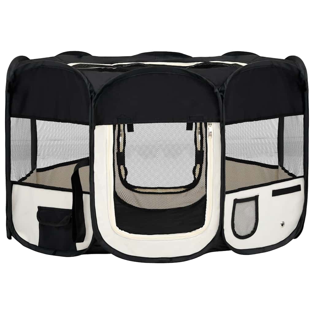 vidaXL Sammenleggbar lekegrind for hunder bæreveske svart 125x125x61cm
